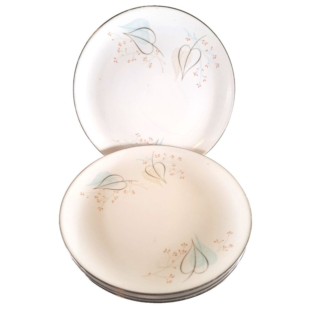 Homer Laughlin Triumph Woodland Dinner Plates Set Of 4 Aqua Pink MCM Retro